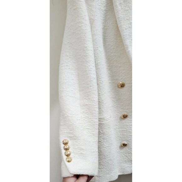 ZARA White Bouclé Double Breasted Blazer Gold Buttons Textured Jacket Women’s S - Picture 7 of 16